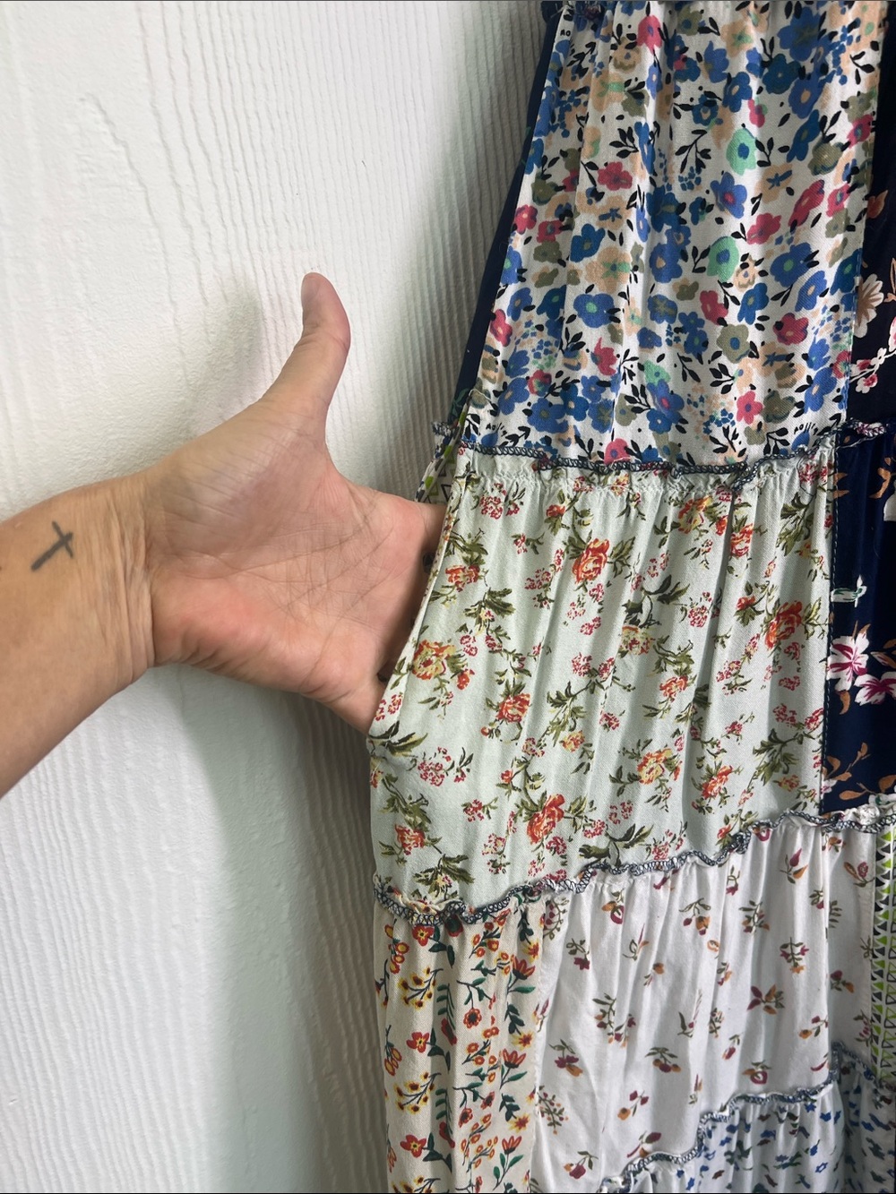 Paani - Bohemian Floral Patchwork Tiered Sleeveless Midi Dress Size Small - Picture 4 of 12